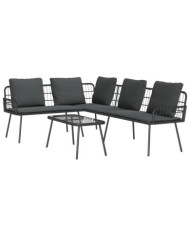 Set de canapé de jardin 2 pièces avec coussins en poly rotin noir | Mobilier & Déco