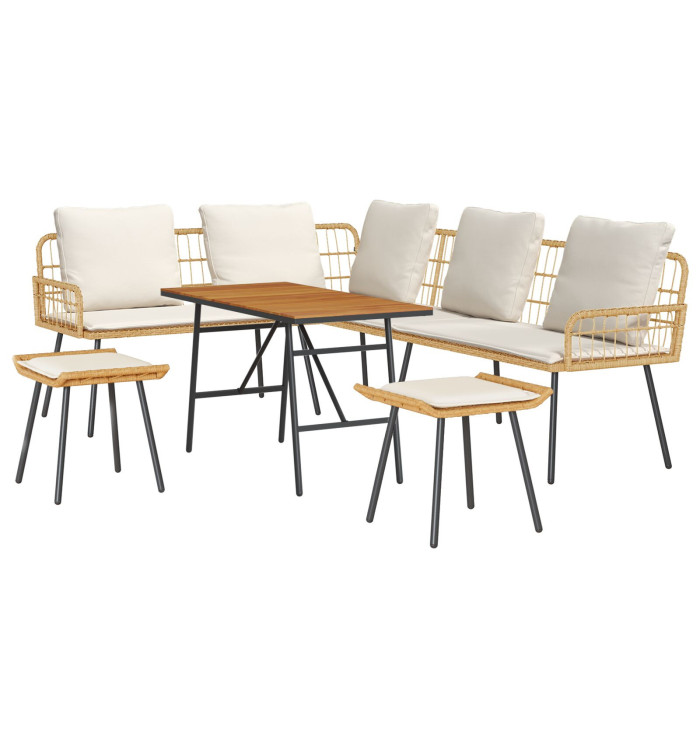 Ensemble de salon de jardin 4 pièces avec coussins en poly rattan naturel | Mobilier & Déco