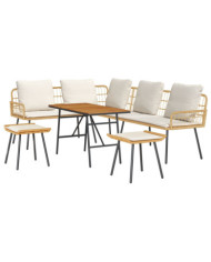 Ensemble de salon de jardin 4 pièces avec coussins en poly rattan naturel | Mobilier & Déco