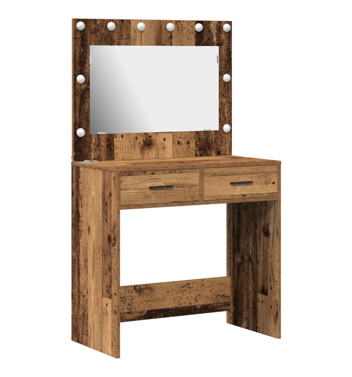 Table de maquillage avec lumières LED Bois ancien 78,5x41x135 cm | Mobilier & Déco