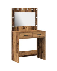 Table de maquillage avec lumières LED Bois ancien 78,5x41x135 cm | Mobilier & Déco
