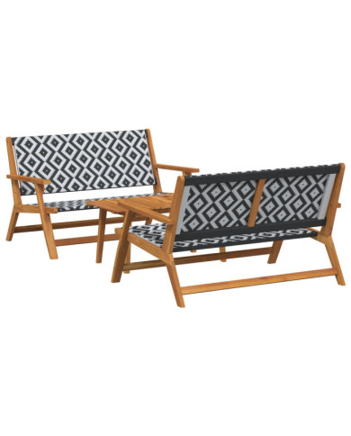 Chaises de jardin avec table 3 pcs Noir et Blanc en Bois d'Acacia | Mobilier & Déco
