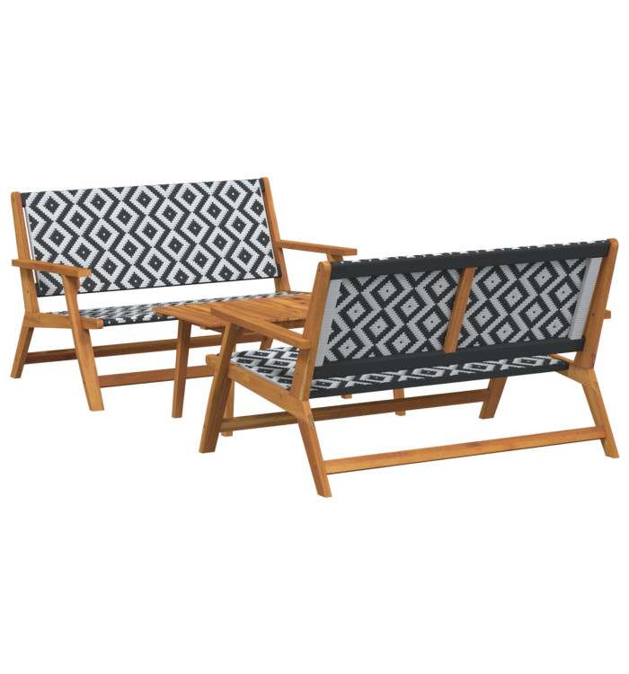 Chaises de jardin avec table 3 pcs Noir et Blanc en Bois d'Acacia | Mobilier & Déco