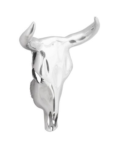 Cabeza de toro montada en la pared en plata de 34x13x53 cm de aluminio | Mobilier & Déco