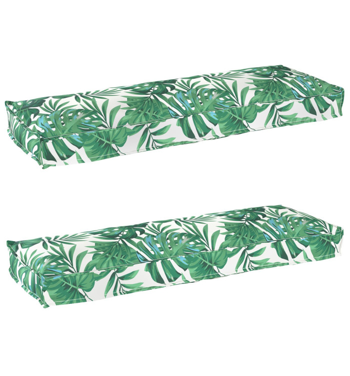 Coussins de Palette pour banc 2 pcs Motif Feuille 120x40x8 cm Tissu Oxford | Mobilier & Déco