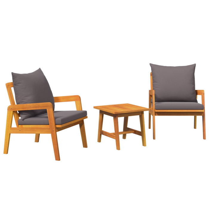Ensemble de Bistro 3 Pièces avec Coussins en Bois d'Acacia | Mobilier & Déco