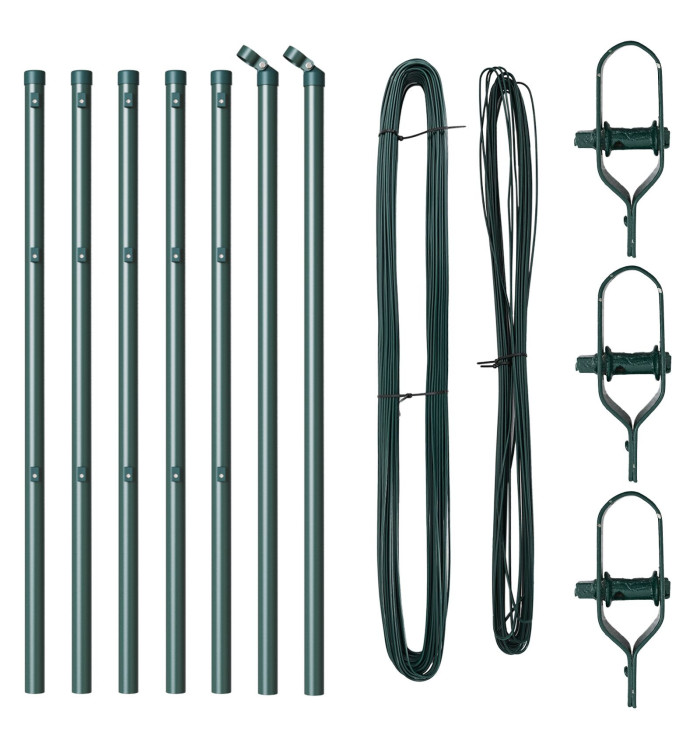 Poteaux de clôture 7 pcs Vert Ø32 mm 120 cm Acier galvanisé | Mobilier & Déco