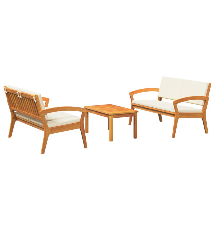 Ensemble Bistro 3 pièces avec Coussins - Bois d'Acacia Massif | Mobilier & Déco