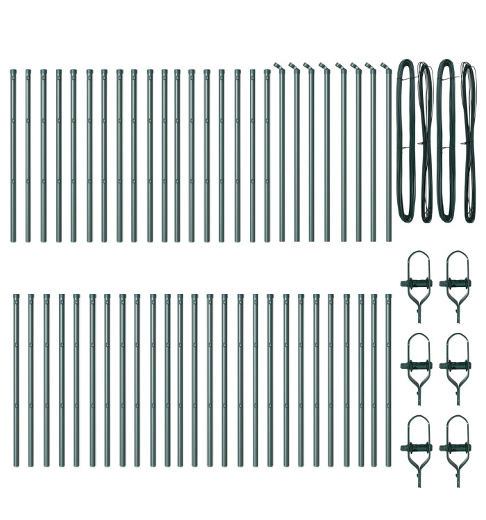Poteaux de clôture 52 pcs Vert Ø32 mm 100 cm Acier galvanisé | Mobilier & Déco