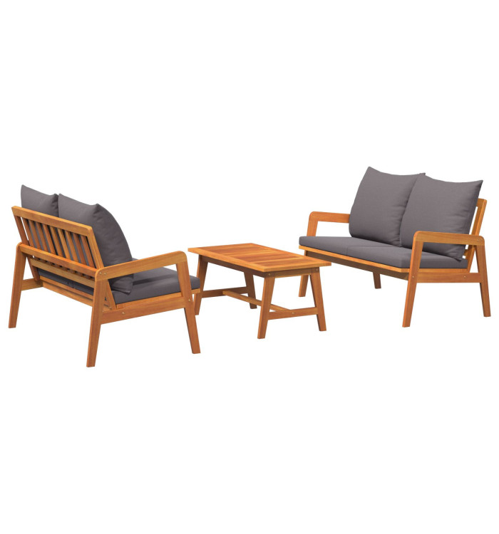 Ensemble Bistro 3 pièces avec coussins en bois d'acacia | Mobilier & Déco