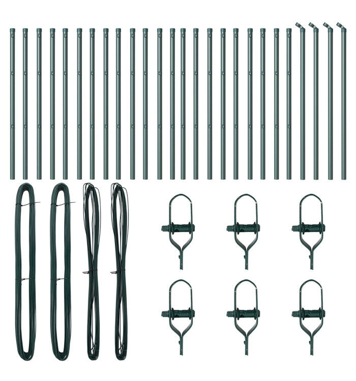 Poteaux de clôture 26 pcs Vert Ø32 mm 80 cm Acier galvanisé | Mobilier & Déco