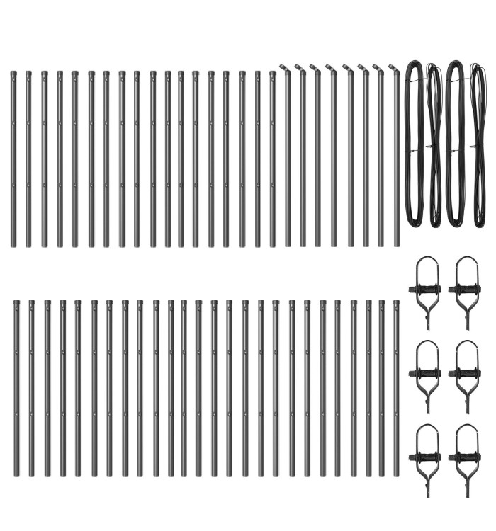 Poteaux de clôture 52 pcs Gris Ø32 mm 80 cm Acier galvanisé | Mobilier & Déco