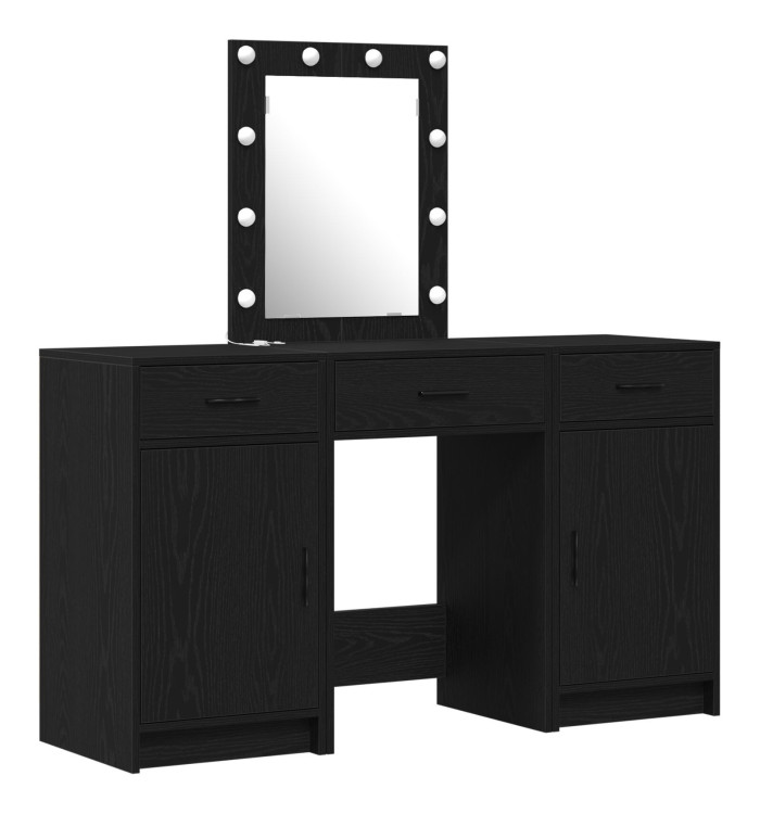 Set de table de maquillage 3 pièces avec éclairage LED en bois noir | Mobilier & Déco