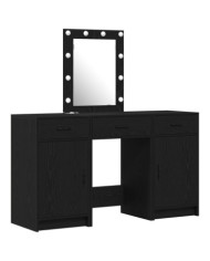 Set de table de maquillage 3 pièces avec éclairage LED en bois noir | Mobilier & Déco