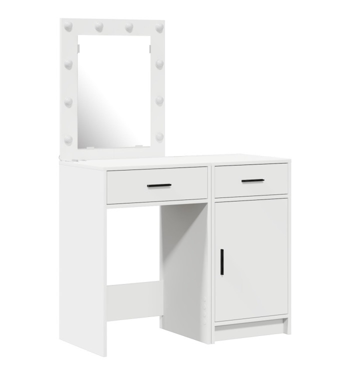 Ensemble de coiffeuse en 2 pièces avec éclairage LED en bois blanc | Mobilier & Déco