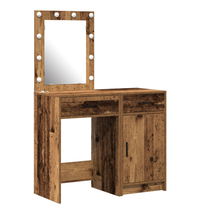 Ensemble de Coiffeuse de 2 pièces avec LED en Finition Vieux Bois | Mobilier & Déco