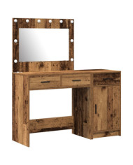 Ensemble de coiffeuse 2 pièces avec LED en bois vieilli en bois d'ingénierie | Mobilier & Déco
