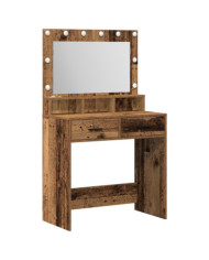 Table de maquillage avec lumières LED en bois vieux 79x41x135 cm | Mobilier & Déco