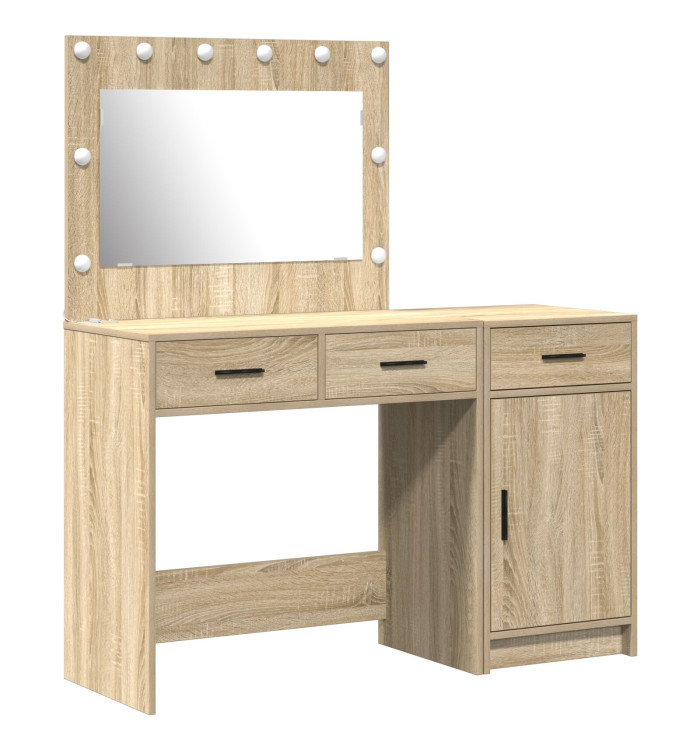 Set de coiffeuse 2 pièces avec LED en bois d'ingénierie chêne Sonoma | Mobilier & Déco
