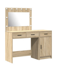 Set de coiffeuse 2 pièces avec LED en bois d'ingénierie chêne Sonoma | Mobilier & Déco