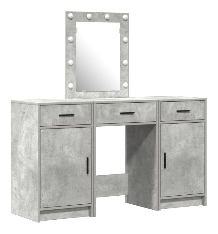 Ensemble de coiffeuse 3 pièces avec LED en bois d'ingénierie gris béton | Mobilier & Déco