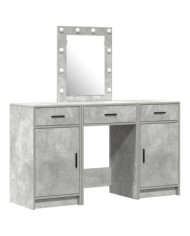 Ensemble de coiffeuse 3 pièces avec LED en bois d'ingénierie gris béton | Mobilier & Déco