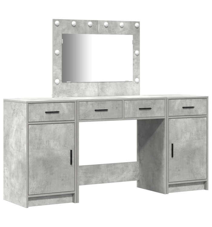 Ensemble de coiffeuse de 3 pièces avec LED en bois d'ingénierie gris béton | Mobilier & Déco
