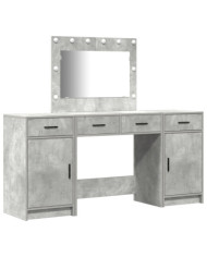 Ensemble de coiffeuse de 3 pièces avec LED en bois d'ingénierie gris béton | Mobilier & Déco