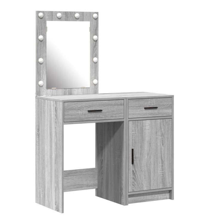 Ensemble de table de maquillage de 2 pièces avec LED en bois d'ingénierie gris sonoma | Mobilier & Déco