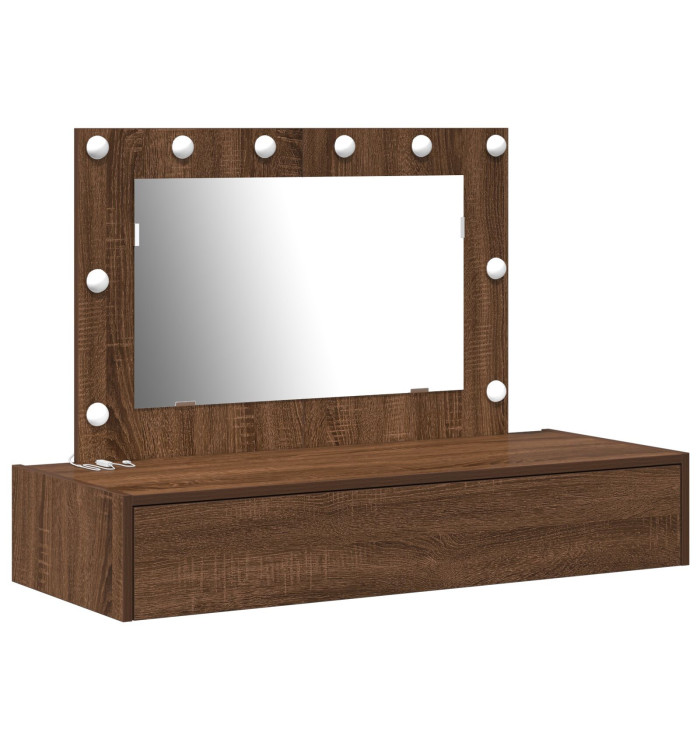 Table de maquillage murale avec lumières LED Chêne Brun | Mobilier & Déco