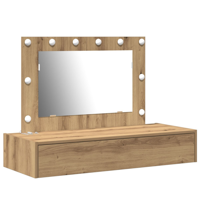 Table de Maquillage Murale avec Lumières LED Chêne Artisan | Mobilier & Déco