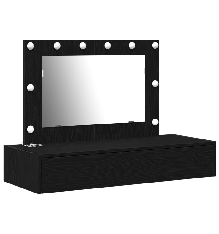 Table de maquillage murale avec lumières LED en chêne noir | Mobilier & Déco