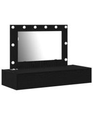 Table de maquillage murale avec lumières LED en chêne noir | Mobilier & Déco