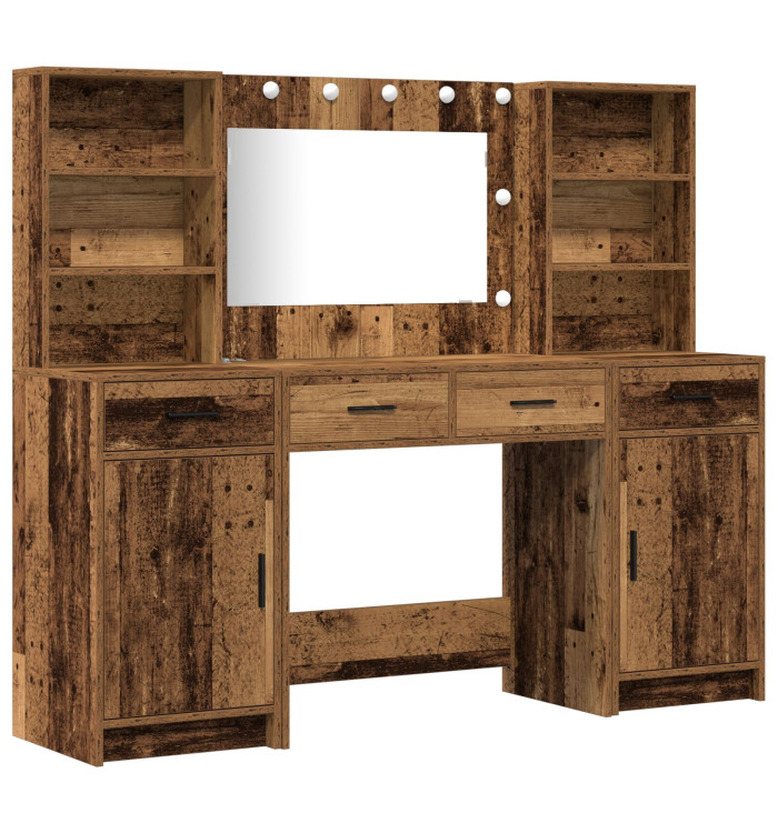Ensemble de coiffeuse 3 pièces en bois vieilli | Mobilier & Déco