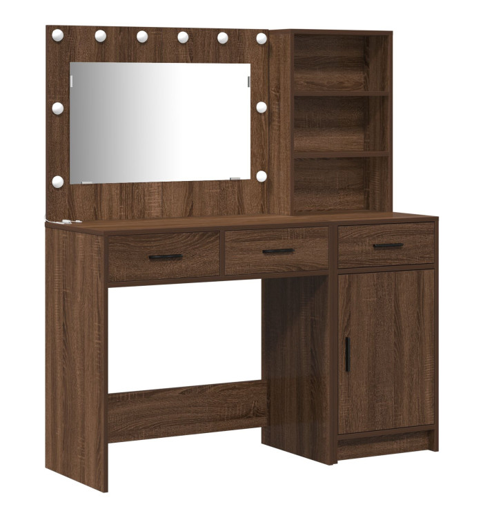 Ensemble de coiffeuse 2 pièces avec LED en bois d'ingénierie chêne noir | Mobilier & Déco