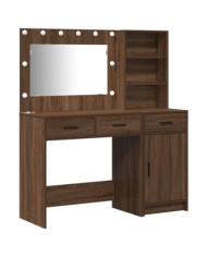 Ensemble de coiffeuse 2 pièces avec LED en bois d'ingénierie chêne noir | Mobilier & Déco
