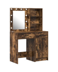Ensemble de coiffeuse 2 pièces avec LED en chêne fumé en bois d'ingénierie | Mobilier & Déco