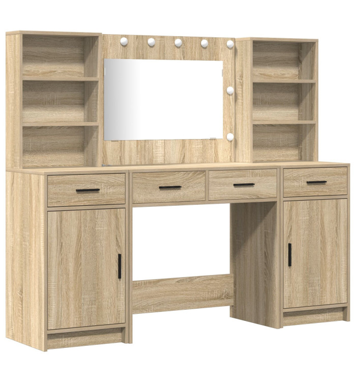 Ensemble de table de maquillage 3 pièces en bois d'ingénierie chêne Sonoma | Mobilier & Déco