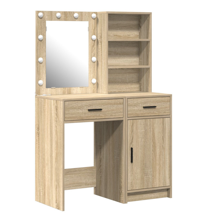 Set de coiffeuse 2 pièces avec LED en chêne sonoma en bois d'ingénierie | Mobilier & Déco