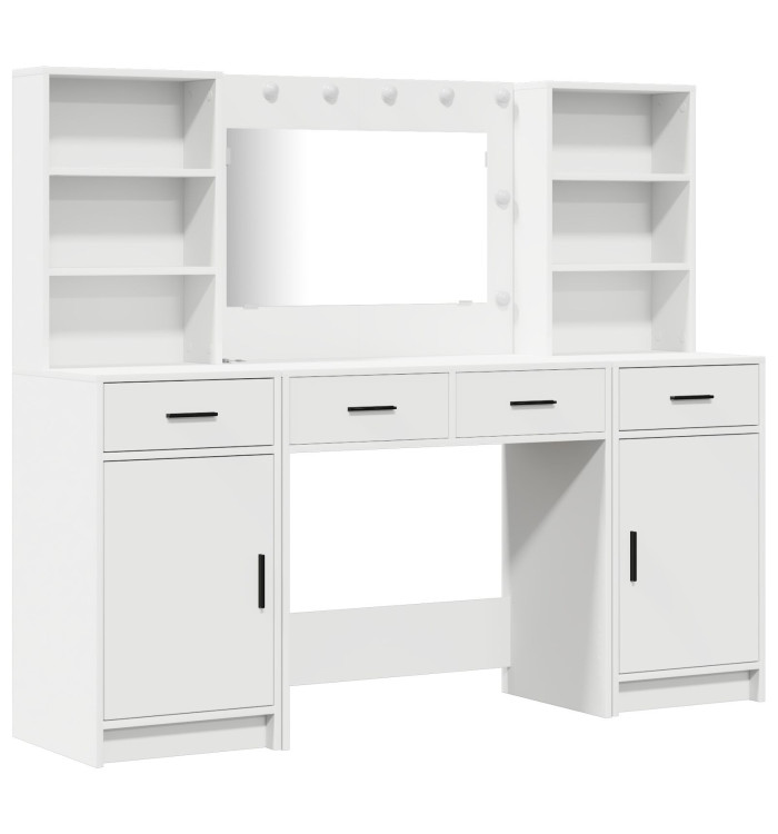 Ensemble de coiffeuse 3 pièces en bois d'ingénierie blanc | Mobilier & Déco
