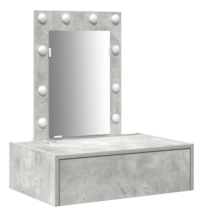 Table de Maquillage Murale avec Lumières LED Gris Béton | Mobilier & Déco