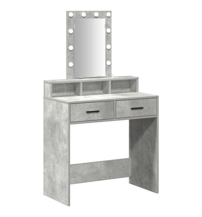Coiffeuse avec lumières LED grise en béton 79x41x140 cm | Mobilier & Déco