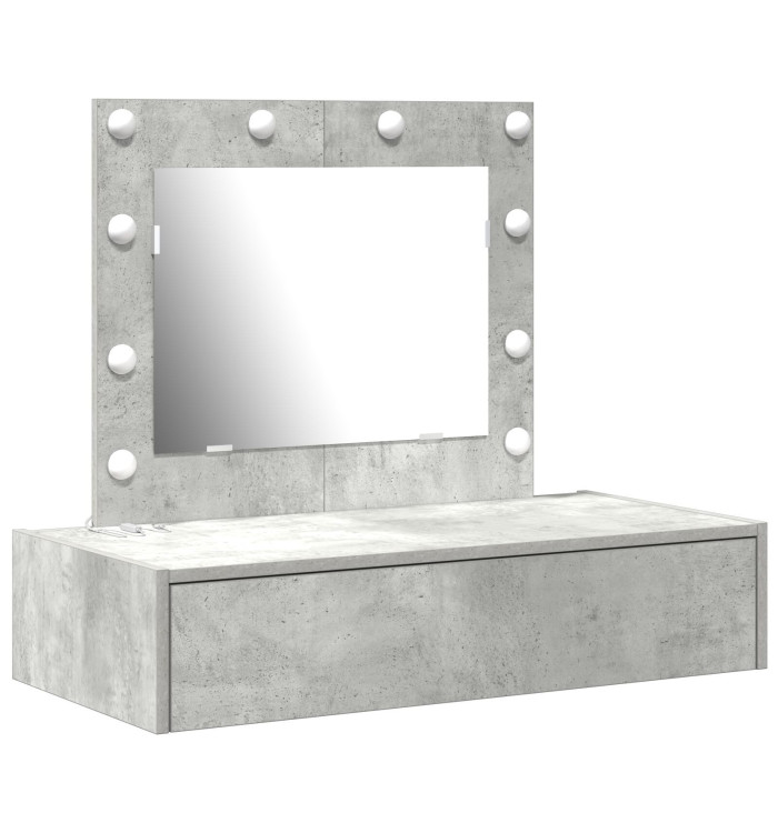 Table de Maquillage Murale avec Lumières LED Gris Béton | Mobilier & Déco
