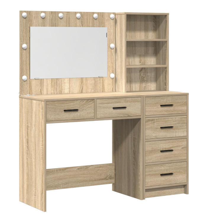 Ensemble de 2 Tables de Maquillage avec LED en Bois d'Ingénierie Chêne Sonoma | Mobilier & Déco