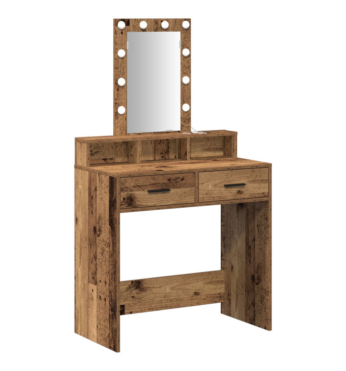 Table de Maquillage avec Éclairage LED - Style Bois Vintage, 79x41x140 cm | Mobilier & Déco