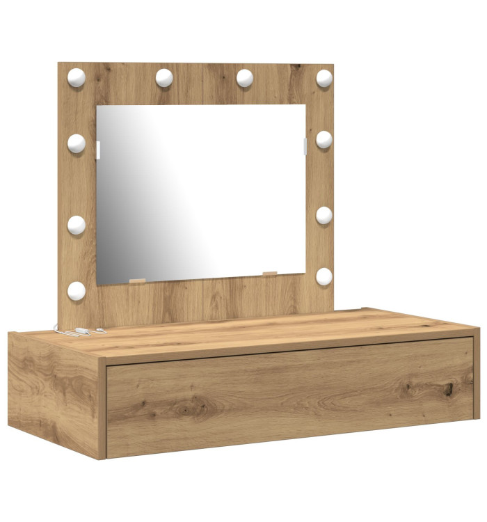 Table de maquillage murale avec lumières LED Chêne artisan | Mobilier & Déco