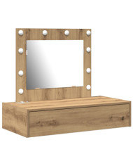 Table de maquillage murale avec lumières LED Chêne artisan | Mobilier & Déco