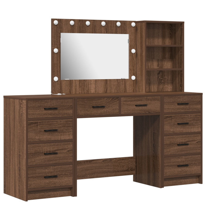 Set de coiffeuse 3 pièces avec LED en chêne noir en bois stratifié | Mobilier & Déco