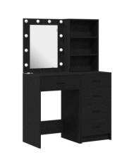 Set de coiffeuse 2 pièces avec LED en bois d'ingénierie noir | Mobilier & Déco