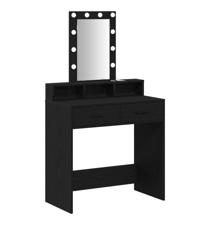 Table de maquillage avec des lumières LED en chêne noir 79x41x140 cm | Mobilier & Déco